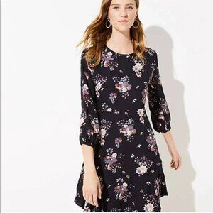 3/$25 LOFT Floral Print Fit & Flare Mini Dress 2 Flounce Ruffle Hem Boho Black